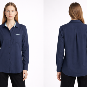 Women Navy Blue Formal Button-Down Shirt with Full Sleeves