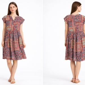 Women’s Multicolor Ethnic Print Fit & Flare Dress