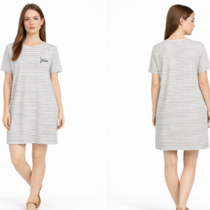Women’s Grey Striped T-Shirt Dress – Casual Everyday Wear