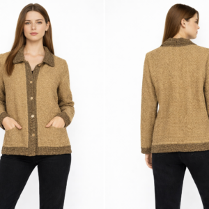 Women’s Brown Textured Button-Front Casual Jacket Top