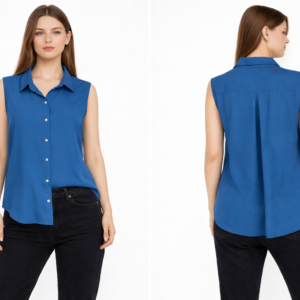 Women’s Blue Sleeveless Button-Down Shi