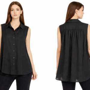 Women’s Black Sleeveless Button-Down Tunic Top