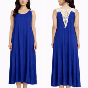 Women’s Blue Lace Back Sleeveless Maxi Dress