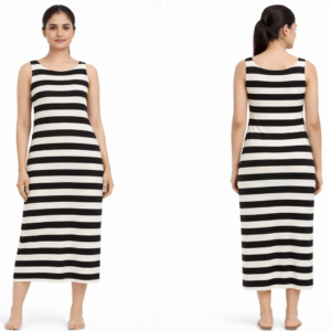 Women’s Black & White Striped Sleeveless Midi Dress