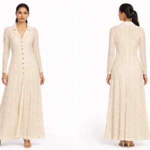 Women’s Ivory Lace Button-Down Maxi Dress
