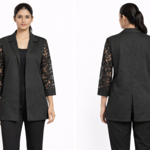 Women’s Black Lace Sleeve Longline Blazer