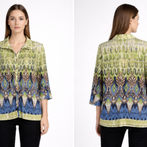 Women’s Green & Blue Printed Casual Shirt Top