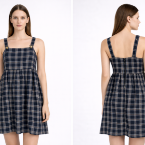 Women’s Navy Blue Checkered Sleeveless Dress