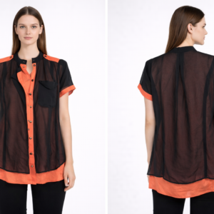 Women’s Black & Orange Sheer Layered Top