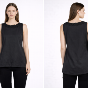 Women’s Black Sleeveless Lace Neck Top