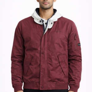 Men’s Maroon Hooded Casual Jacket
