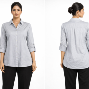 Light Grey Cotton Formal Shirt for Women (Roll-Up Sleeves)