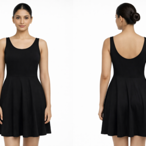 Black Sleeveless Skater Dress with Round Neck