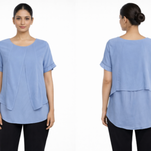 Sky Blue Layered Top with Short Sleeves & High-Low Hem