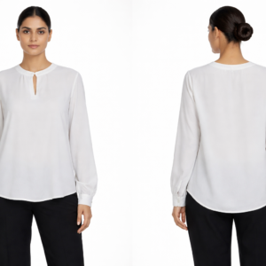 White Keyhole Neck Long Sleeve Casual Top
