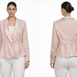 Blush Pink Satin Lapel Blazer Jacket with Peplum Hem