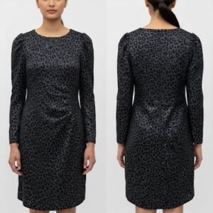 Black Leopard Print Bodycon Dress with Full Sleeves