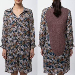 Floral Printed Shirt Dress with Contrast Back Panel