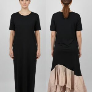 Black Maxi Dress with Beige Ruffle Hem