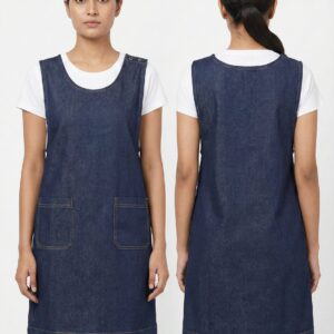 Blue Denim Pinafore Shift Dress with Front Pockets