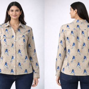 Women’s Beige Bird Print Casual Shirt Top