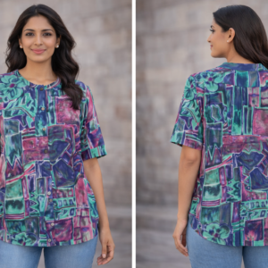Women’s Multicolor Abstract Printed Casual Top