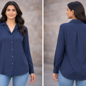 Women’s Navy Blue Solid Casual Formal Shirt