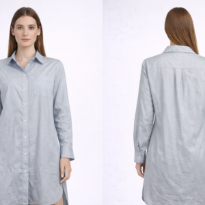 Women Light Blue Cotton Shirt Dress with Front Buttons