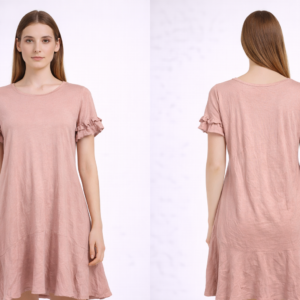 Women Blush Pink Ruffle Sleeve Casual Dress
