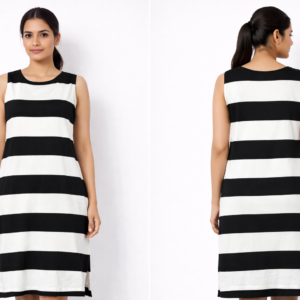 Women Black & White Striped Sleeveless Casual Maxi Dress